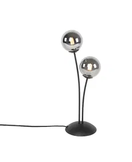 Moderná stolná lampa čierna 2-svetlá s dymovým sklom - Atény