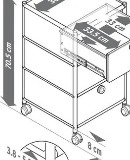 Kontajner na kolieskach »CN3« s tromi zásuvkami, biely