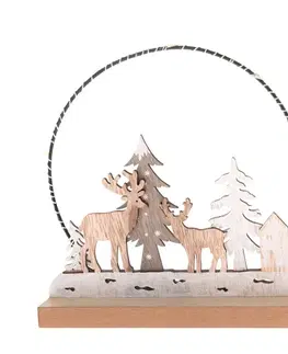 Drevená vianočná dekorácia s LED svetlom Deer forest, 16 x 16 x 6 cm