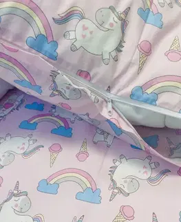 Obliečky bavlnené Jednorožec ružový TiaHome - Detský set 130x90cm + 65x45cm