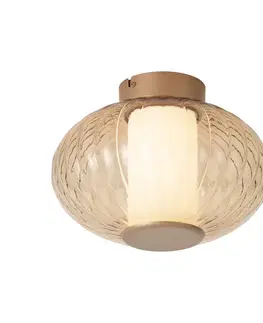 Design Ceiling Lamp Brass 28cm with Amber Glass Incl. LED 3-Step Dimmable - Margherite