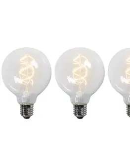 Sada 3 LED žiaroviek E27 s krúteným vláknom G95 priehľadné 5W 400lm 2200K
