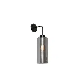 Art Deco nástenná lampa čierna s dymovým sklom - Laura