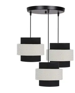 Závesná lampa Benta čierna doska 3x40W tienidlo e27 čierna+krémová