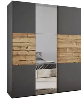Skriňa Bastia Lux 200 grafit/Alpský Smrek/zrkadlo