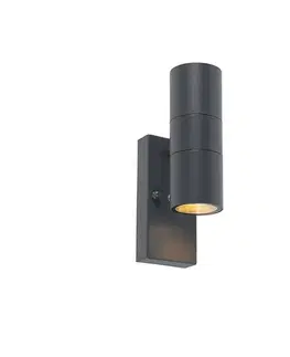 Vonkajšia nástenná lampa tmavosivá 2-svetlo so senzorom súmraku - Duo
