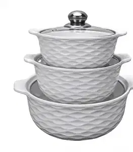 MAKRO - Misa 3ks so sklenenou pokrievkou, 2L, 1,2L, 0,8L, keramika