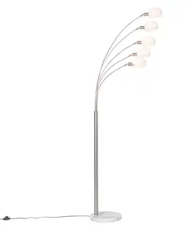 Dizajnová stojaca lampa oceľ s opálovým sklom 5-svetlo - Sixties Marmo