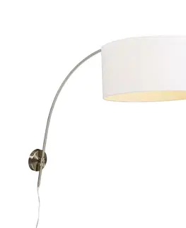 Moderná nástenná oblúková lampa oceľ s bielym tienidlom 50/50/25 nastaviteľná