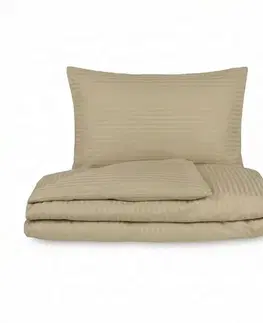 Kvalitex Saténové obliečky s prúžkom Cappuccino,140 × 200 cm, 70 × 90 cm, 140 x 200 cm, 70 x 90 cm