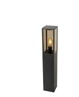 Stojaca vonkajšia lampa čierna s dymovým sklom 80 cm IP44 - Charlois
