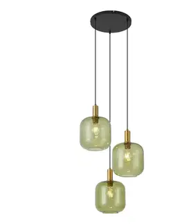 Hotelová elegantná závesná lampa čierna so zlatým a zeleným sklom 3-svetlá - Zuzanna