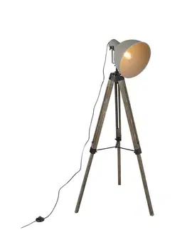 Inteligentná priemyselná trojnohá stojaca lampa drevená s sivou vrátane wifi A60 - Laos