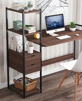 OFFICE PC stolík s regálom, orech/čierna