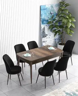 Extendable Dining Table & Chairs Set (7 Pieces) Han - Baroque, Black