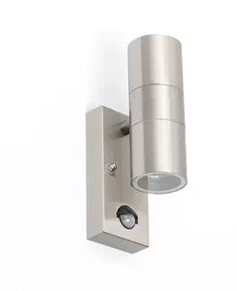 Vonkajšia nástenná lampa oceľ 2-svetlá IP44 s pohybovým senzorom - Duo