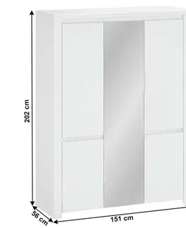Šatná skriňa 5D LINDY biela lesk / zrkadlo Tempo Kondela