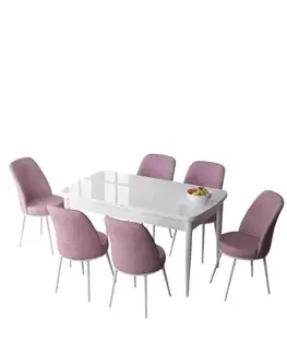 Extendable Dining Table & Chairs Set (7 Pieces) Zen - White, Pink
