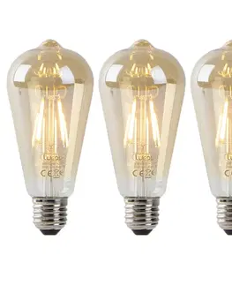 Sada 3 LED žiaroviek E27 ST64 zlatá so senzorom súmraku 4W 400lm 2200K