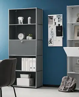 Vysoký kovový regál »CN3« s výklopnou priehradkou, biely