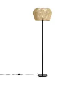 Stojaca lampa čierna s béžovým tienidlom z papierového lana 50/50/30 - Simplo