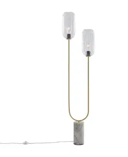 Stojaca lampa v štýle Art Deco mosadz s čírym sklom 2-svetlo - Rid