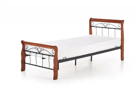 Kovová posteľ Veronica 90x200 jednolôžko antická čerešňa / čierna