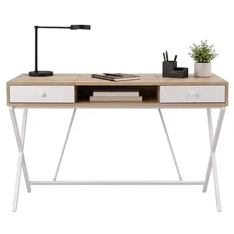 Písací stôl Crossline 120 cm biely/dub - výber z 7 prevedení