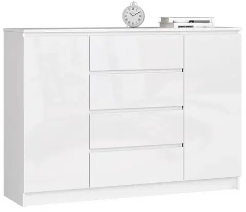 Komoda Kryštof 140 cm 2 skrinky a 4 zásuvky biely lesk