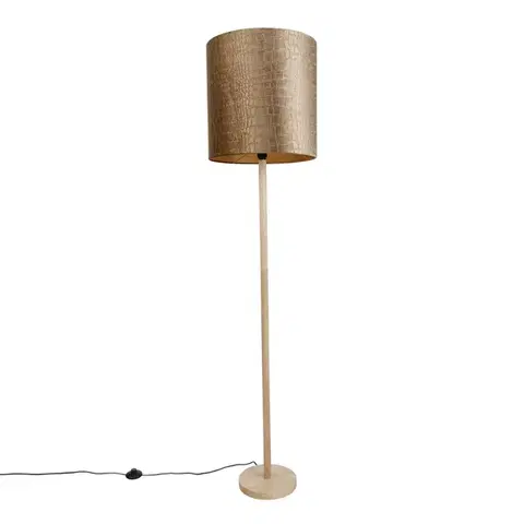 Drevená stojaca lampa so zamatovým tienidlom s krokodílím vzorom 40 cm - Mels