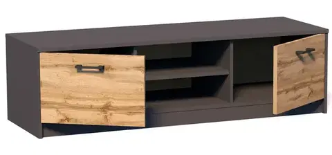 MAREK K029 TV stolík s policami a zásuvkami, dub Wotan