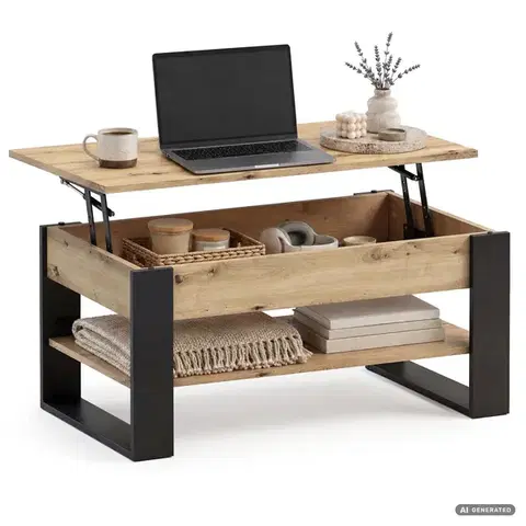 Konferenčný stolík s výsuvnou doskou Denver 92 cm dub Artisan/čierny