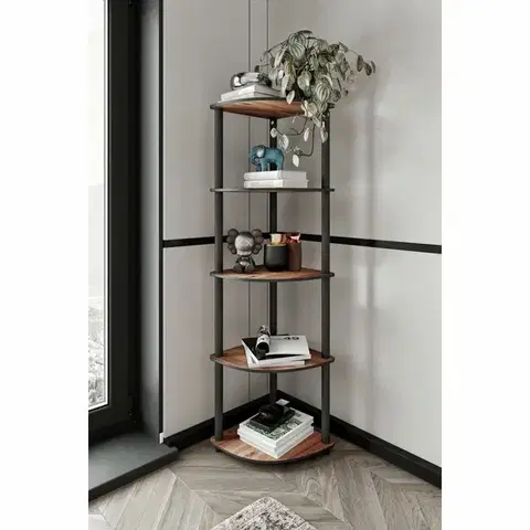 Regál Corner Walnut, 5 polic, L