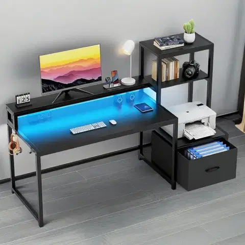 FOREST herný PC stôl s LED osvetlením, čierny