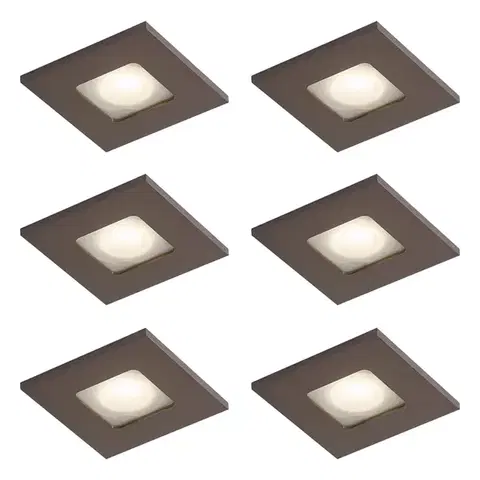 Sada 6 moderných zapustených bodových svetiel tmavý bronz štvorcové IP44 - Qure