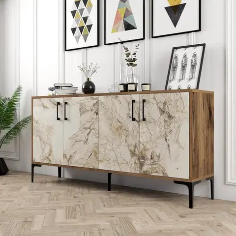Konzolový stolík Kiev 160 - Walnut, White Marble