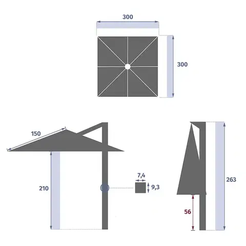 DEOKORK Slnečník výkyvný MADEIRA 3x3 m (rôzne farby) béžová