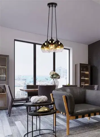 Závesná lampa Nubia čierna 3x60W E27 zlaté tienidlo