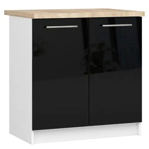 Kuchynská skrinka Olivie S 80 cm 2D biela/čierny lesk/dub sonoma