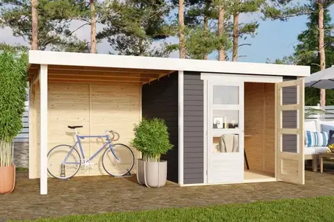 Drevený záhradný domček ASKOLA 3 s prístavkom 240 Lanitplast