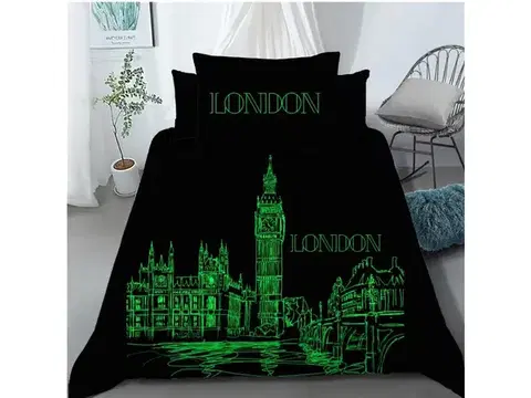Svietiace obliečky bavlnené Deluxe 3D deň v Paríži noc v Londýne 200x140cm+90x70cm TiaHome