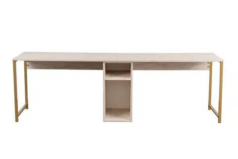 Písací stôl Twin Study Desk - Travertine, Gold