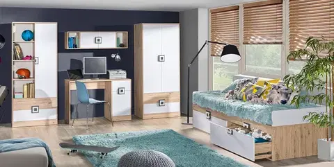 NIKOL 2 detská izba, biela/dub/tmavošedá