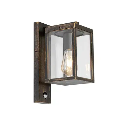 Vonkajšia nástenná lampa starožitné zlato s pohybovým senzorom IP44 - Charlois
