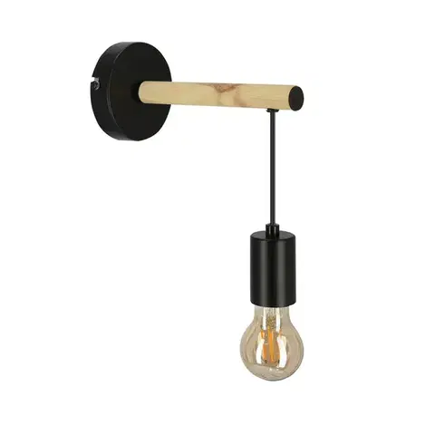 Jednoduchá nástenná lampa čierna + drevo Izzy