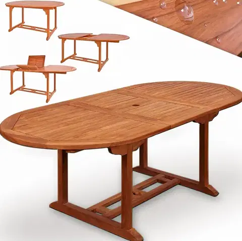 Záhradný rozkladací stôl Vanama 150/200 cm z masívu eukalyptus hnedý