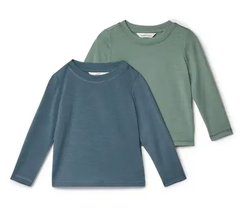 Tričká s dlhým rukávom s vlnou merino, 2 ks, modré a zelené