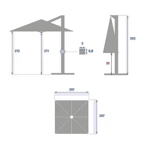 DEOKORK Slnečník výkyvný SPRING 3x3 m (rôzne farby) prírodná