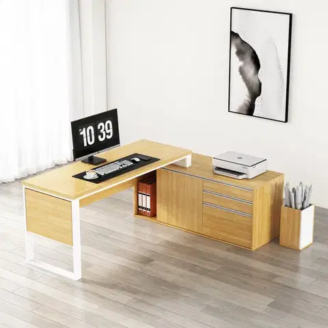 Rohový kancelársky stôl s komodou Houseland Nuvia Home 04 194 cm dub/biely