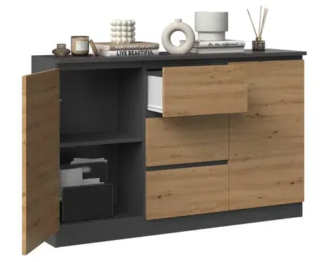 Komoda Saloe 2D3S 120 cm antracit/dub artisan